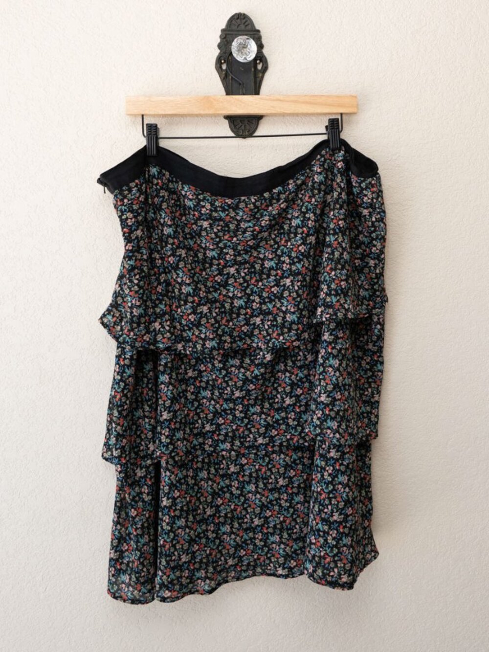 Lane Bryant Skirt Womens 24 Black Floral Tiered Ruffle Mini Side Zip Plus Size - Picture 8 of 12
